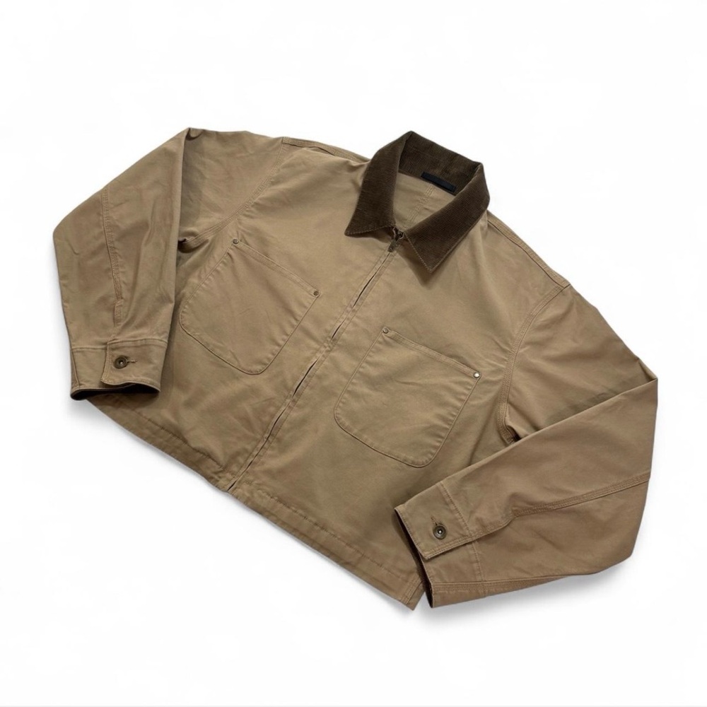 Women’s Uniqlo Zip-Up Short Jacket with Corduroy Collar Large Pockets Boxy Fit L - Picture 2 of 8